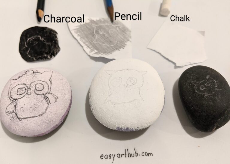 DIY Transfer paper for rock painting: charcoal vs pencil vs chalk.