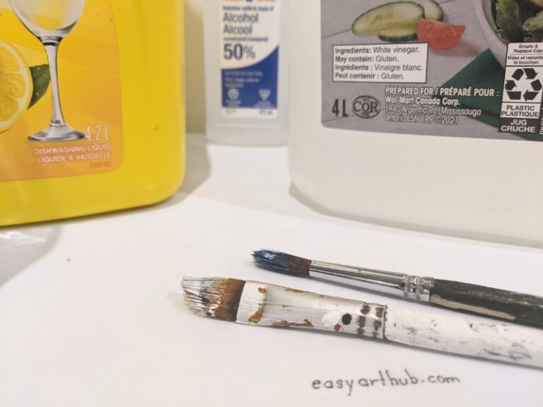 Revive damaged artist paint brushes with household solutions(dish soap, vinegar, and alcohol).