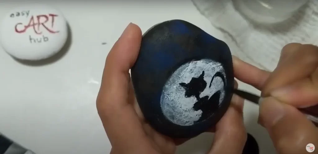 Step 6: Paint Cat Black(Spooked Cat Halloween Rock Painting)