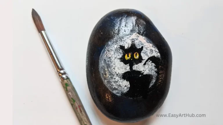 Spooked Cat Halloween Rock Painting