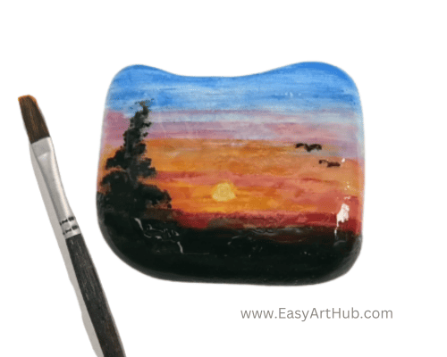 Sunset Landscape Painted on a Rock