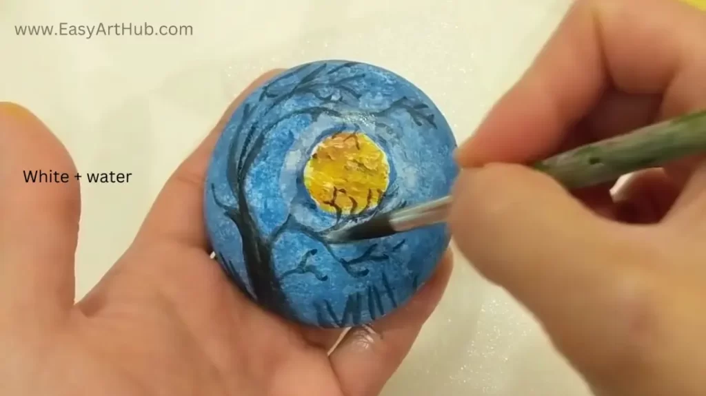 Step 6: Moon's Halo (Halloween Full Moon Rock Painting Tutorial)