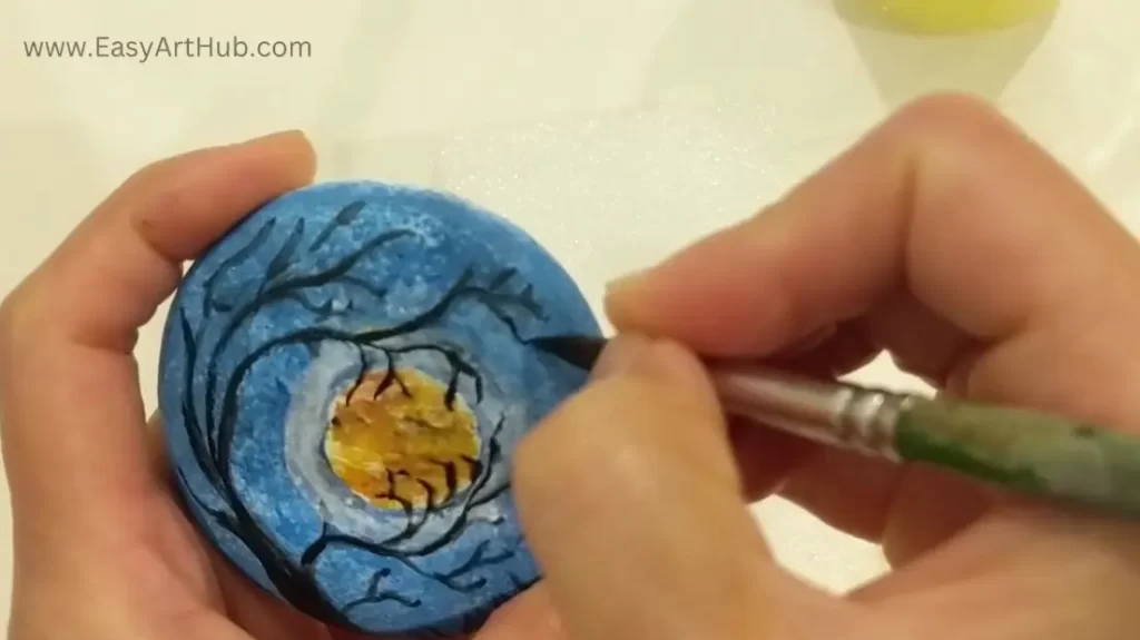 Step 7: Add Branches (Halloween Full Moon Rock Painting Tutorial)