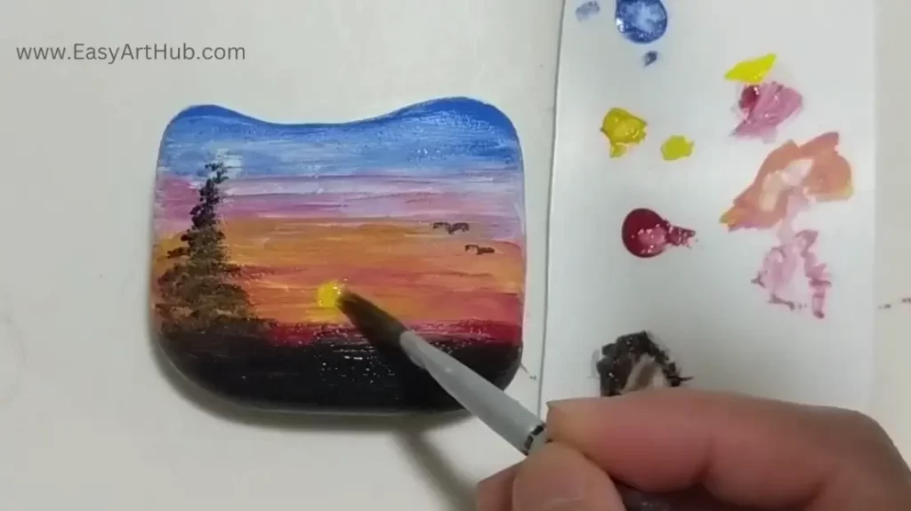 Step 8: Sun (Sunset Landscape Rock Painting Tutorial)