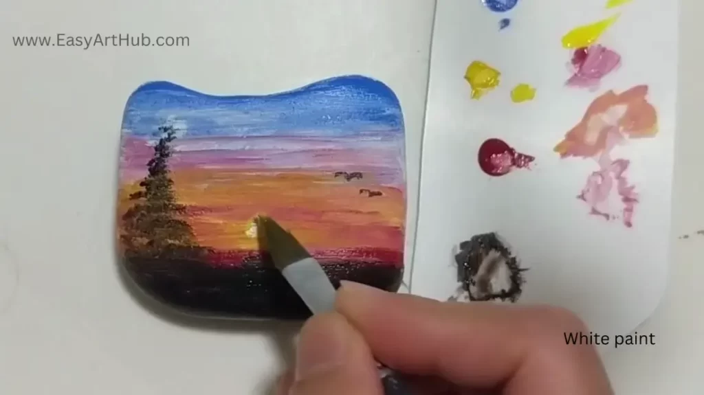 Step 8b: Sun (Sunset Landscape Rock Painting Tutorial)