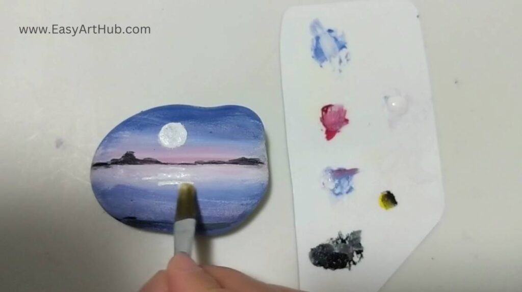 Step 5. Water Reflection (Moonlit Landscape Rock Painting Tutorial)