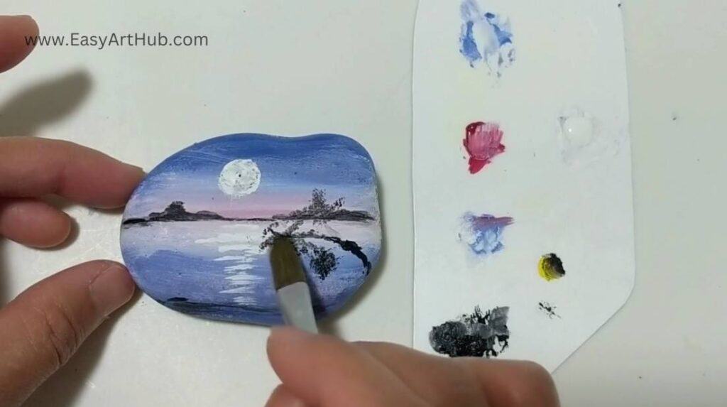 Step 6b. Tree (Moonlit Landscape Rock Painting Tutorial)