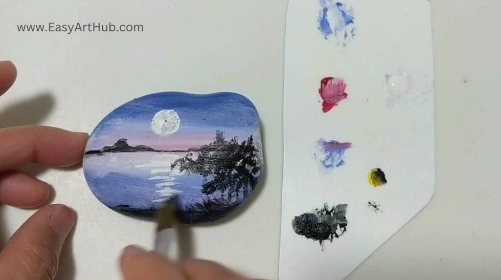 Step 6c. Tree (Moonlit Landscape Rock Painting Tutorial)