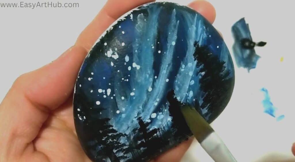 Step 7. Add Trees (Northern Light Rock Painting Tutorial)