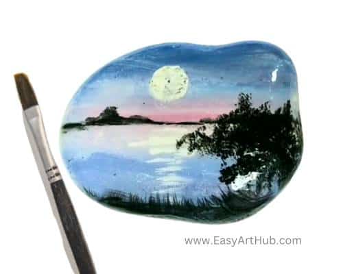 Moonlit Landscape Rock Painting Tutorial