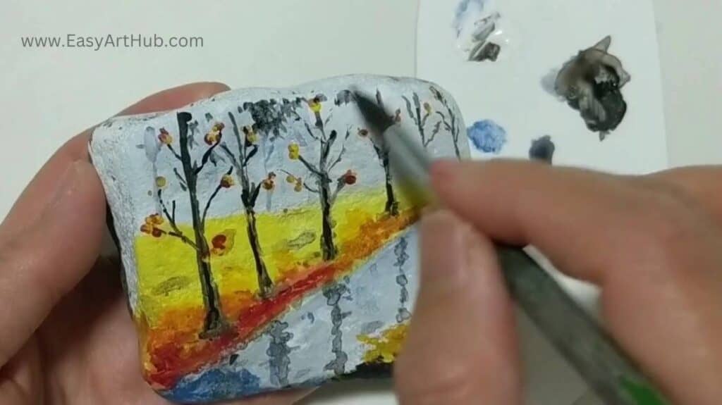 Step 7a.Hazy Trees(Serene Autumn Rock Painting Tutorial)