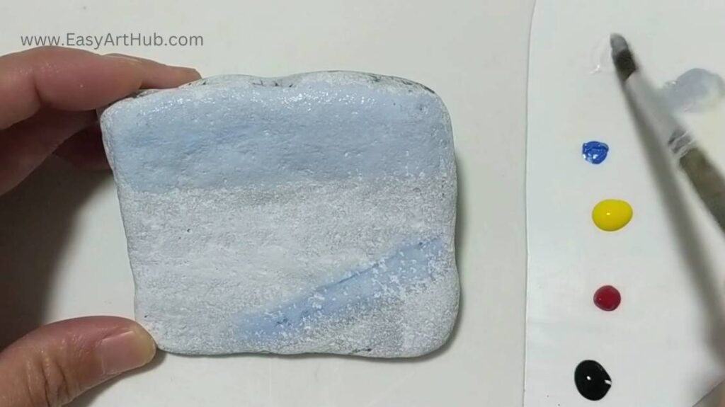 Step 1. Blue Sky and Water (Serene Autumn Rock Painting Tutorial)