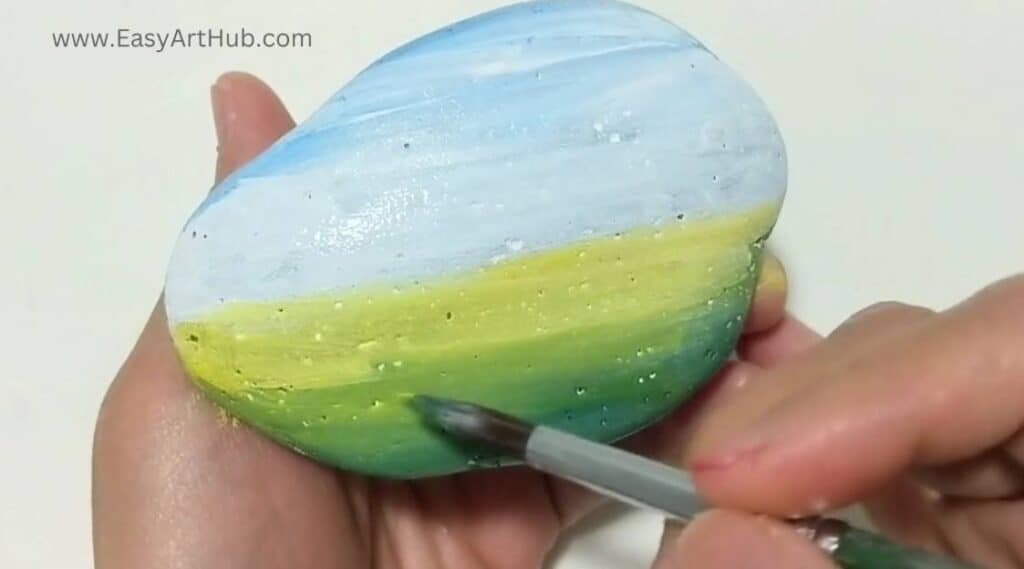 Step 3b. Green Ground (Autumn Anew: Rock Painting Tutorial)