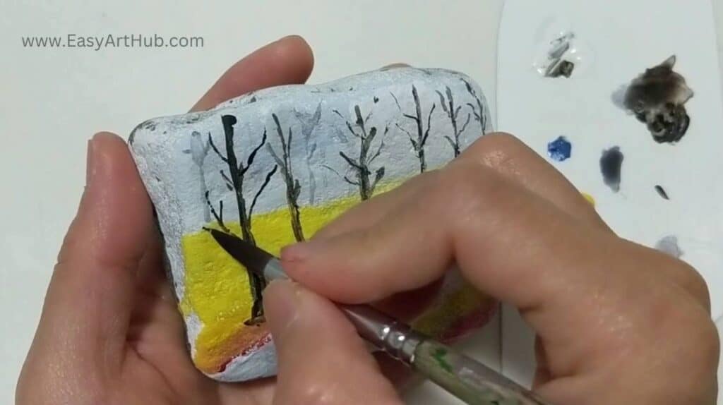 Step 3b.Autumn Trees (Serene Autumn Rock Painting Tutorial)