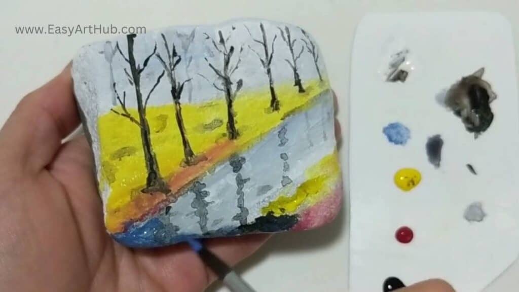 Step 5.Water (Serene Autumn Rock Painting Tutorial)