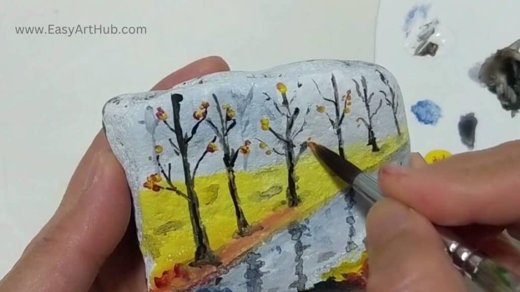 Step 6b.Colorful Leaves (Serene Autumn Rock Painting Tutorial)