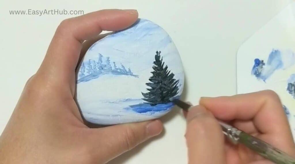 Step 3c. Christmas Tree (Winter Wonderland Rock Painting Tutorial)