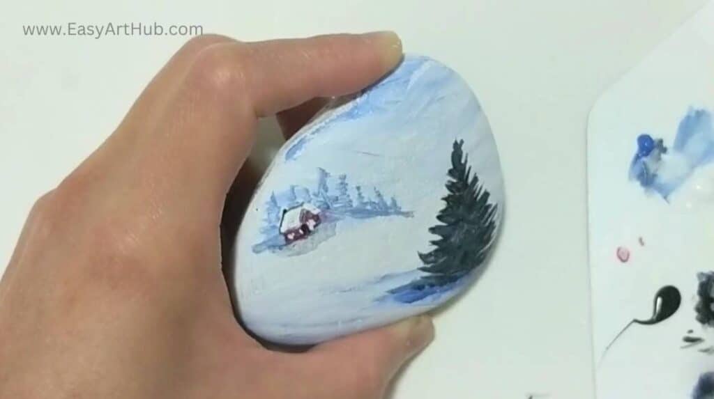 Step 4. Red Cottage (Winter Wonderland Rock Painting Tutorial)