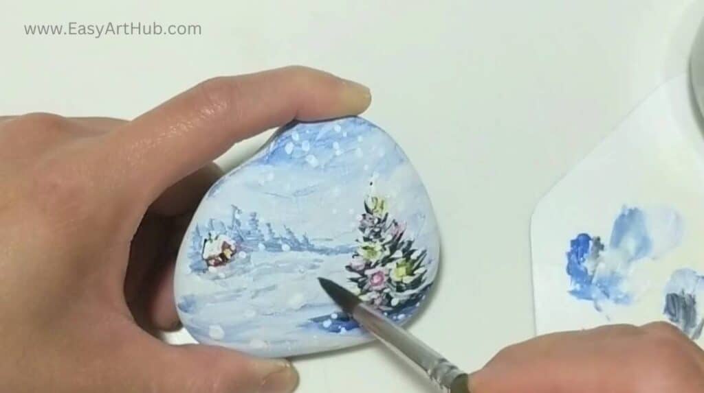 Step 7a. Finishing Touches (Winter Wonderland Rock Painting Tutorial)