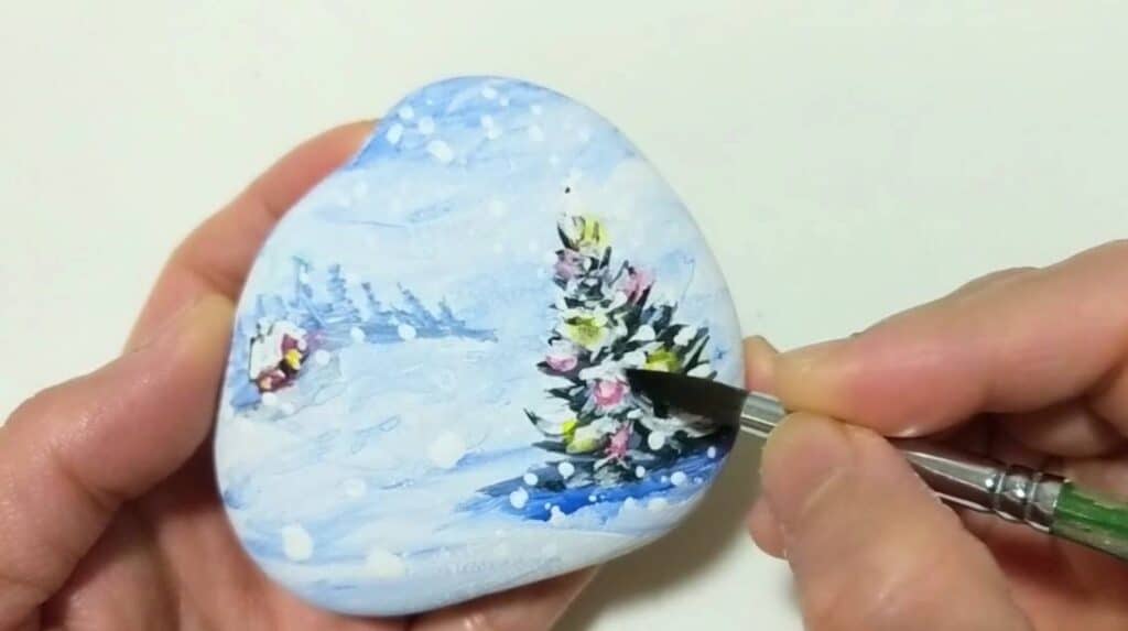 Step 7b. Finishing Touches (Winter Wonderland Rock Painting Tutorial)
