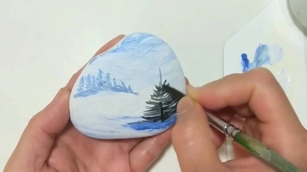 Step 3a. Christmas Tree (Winter Wonderland Rock Painting Tutorial)