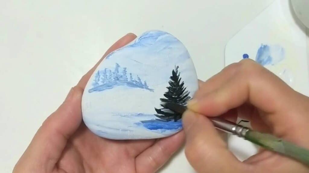 Step 3b. Christmas Tree (Winter Wonderland Rock Painting Tutorial)