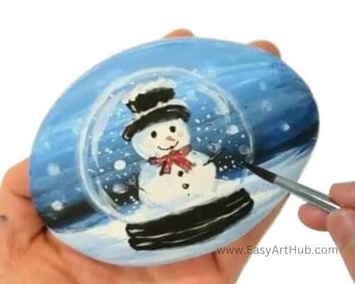 Snowman in Snow Globe Rock Painting Tutorial